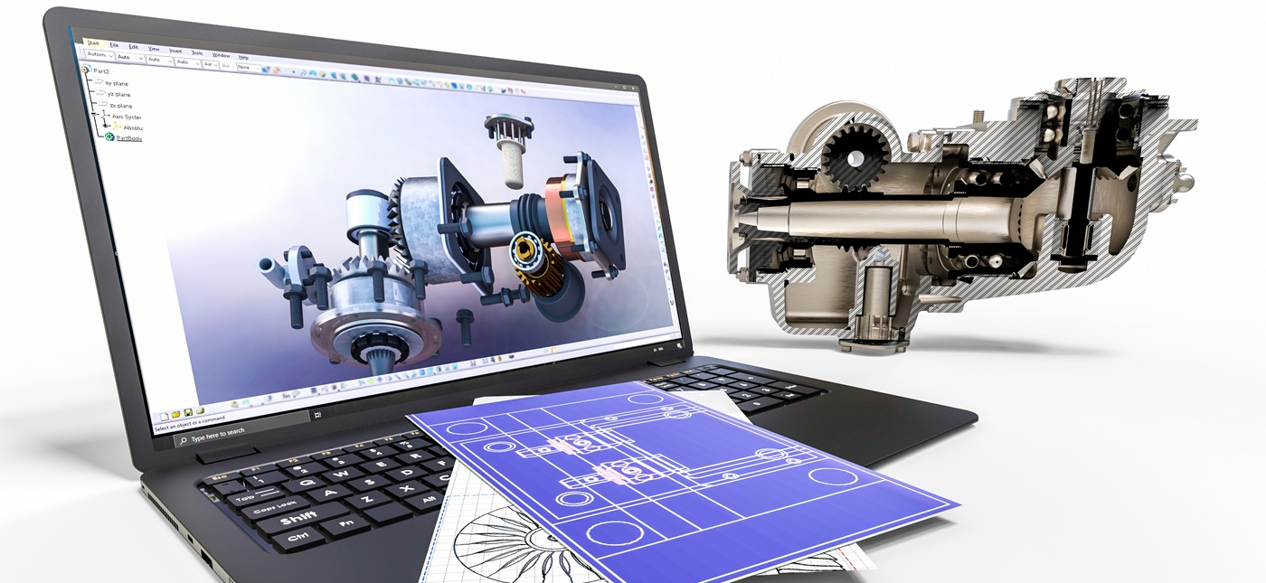 SOLIDWORKS CAD Konstruktion eines Maschinenbauteils mit 3D Modell und technischer Zeichnung
